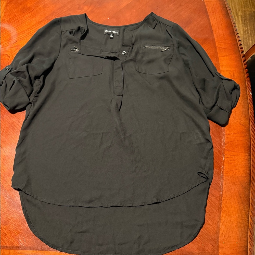 My Michelle Gray 3/4 Sleeve Polo Blouse Relaxed Fit